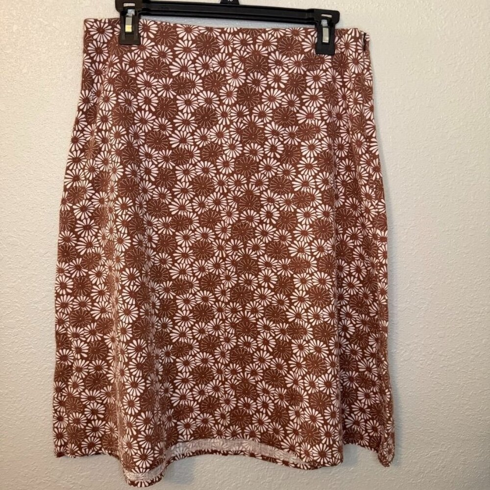 Eddie Bauer Linen Blend Brown Floral Pattern Skirt Women 8